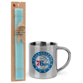 Philadelphia 76ers, Easter Set, metallic thermal cup (300ml) & aromatic flat Easter candle (30cm) (TURQUOISE)