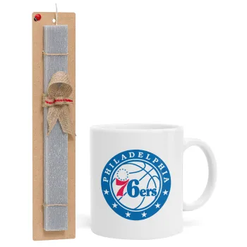 Philadelphia 76ers, Πασχαλινή Λαμπάδα με Κούπα κεραμική (330ml) & κερί αρωματικό πλακέ (30cm) (ΓΚΡΙ)