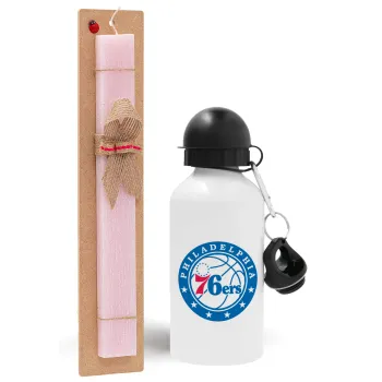 Philadelphia 76ers, Easter Set, metallic aluminum bottle (500ml) & aromatic flat Easter candle (30cm) (PINK)