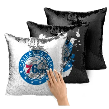 Philadelphia 76ers, Μαξιλάρι καναπέ Μαγικό Μαύρο με πούλιες 40x40cm περιέχεται το γέμισμα