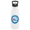 White water bottle with straw, stainless steel 600ml