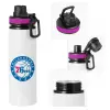 Metallic water bottle with safety lid, 850ml aluminum