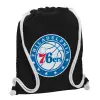 Backpack pouch GYMBAG Black, with pocket (40x48cm) & thick white cords