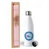 Easter Set, metallic stainless steel water bottle (750ml) & scented flat Easter candle (30cm) (PINK)