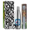 Easter Set, metallic stainless thermos flask (500ml) & scented flat Easter candle (30cm) (GRAY)