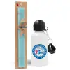 Easter Set, metallic aluminum water bottle (500ml) & scented flat candle (30cm) (TURQUOISE)