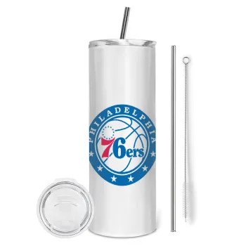 Philadelphia 76ers, Tumbler ποτήρι θερμό από ανοξείδωτο ατσάλι 600ml, με μεταλλικό καλαμάκι & βούρτσα καθαρισμού