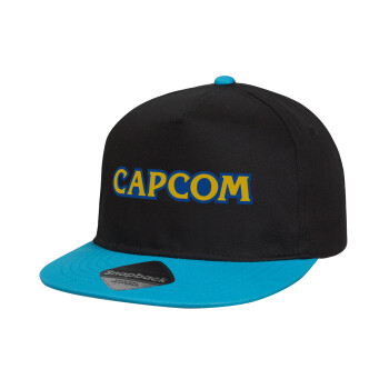 Capcom, Child's Flat Snapback Hat, Black/Blue (100% COTTON, CHILD, UNISEX, ONE SIZE)