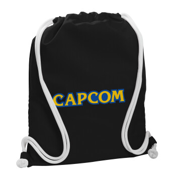 Capcom, Τσάντα πλάτης πουγκί GYMBAG Μαύρη, με τσέπη (40x48cm) & χονδρά λευκά κορδόνια