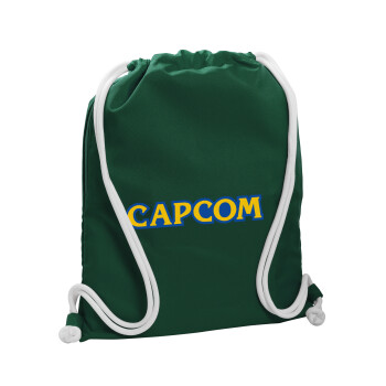 Capcom, Τσάντα πλάτης πουγκί GYMBAG BOTTLE GREEN, με τσέπη (40x48cm) & χονδρά λευκά κορδόνια