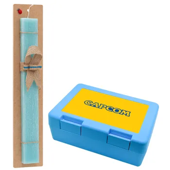 Capcom, Easter Set, children's snack container BLUE & Easter aromatic flat candle (30cm) (TURQUOISE)