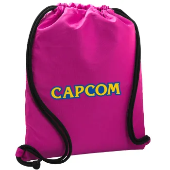 Capcom, Τσάντα πλάτης πουγκί GYMBAG Φούξια, με τσέπη (40x48cm) & χονδρά κορδόνια
