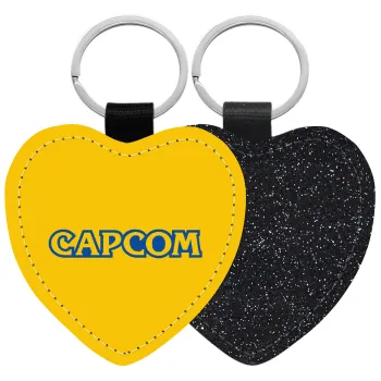 Capcom, Μπρελόκ PU δερμάτινο glitter καρδιά ΜΑΥΡΟ