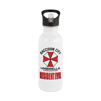 Resident Evil, White water bottle with straw, stainless steel 600ml