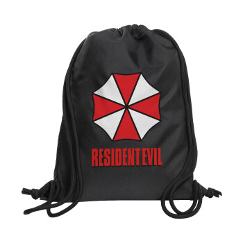 Resident Evil, Τσάντα πλάτης πουγκί GYMBAG Μαύρη, με τσέπη (40x48cm) & χονδρά κορδόνια