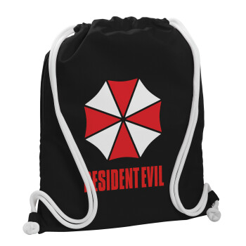 Resident Evil, Τσάντα πλάτης πουγκί GYMBAG Μαύρη, με τσέπη (40x48cm) & χονδρά λευκά κορδόνια