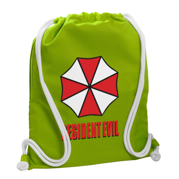 Resident Evil, Backpack bag GYMBAG LIME GREEN, with pocket (40x48cm) & thick cords
