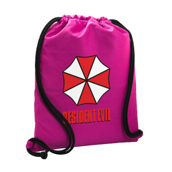 Resident Evil, Τσάντα πλάτης πουγκί GYMBAG Φούξια, με τσέπη (40x48cm) & χονδρά κορδόνια