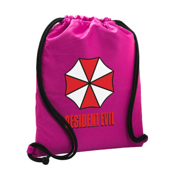 Resident Evil, Backpack pouch GYMBAG Fuchsia, with pocket (40x48cm) & thick cords