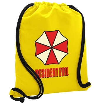 Resident Evil, Τσάντα πλάτης πουγκί GYMBAG Κίτρινη, με τσέπη (40x48cm) & χονδρά κορδόνια