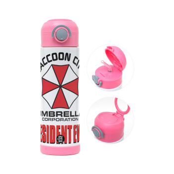 Resident Evil, Children's hot water bottle, stainless steel, with safety straw, PINK (500ml)