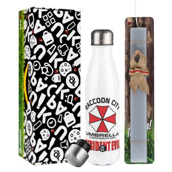 Resident Evil, Easter candle, metallic white thermos bottle (500ml) & aromatic flat candle (30cm) (GRAY)