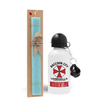 Resident Evil, Easter Set, metallic aluminum water bottle (500ml) & scented flat candle (30cm) (TURQUOISE)