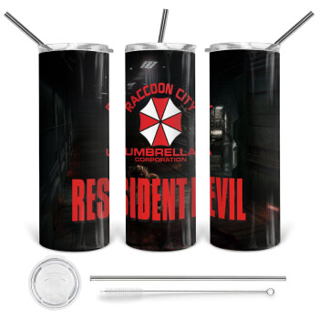 Resident Evil, 360 Eco friendly ποτήρι θερμό (tumbler) από ανοξείδωτο ατσάλι 600ml, με μεταλλικό καλαμάκι & βούρτσα καθαρισμού