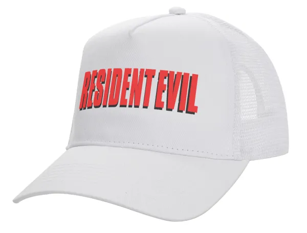 Resident Evil — Structured Trucker Adult Hat, with Mesh, WHITE (100% COTTON, ADULT, UNISEX, ONE SIZE)