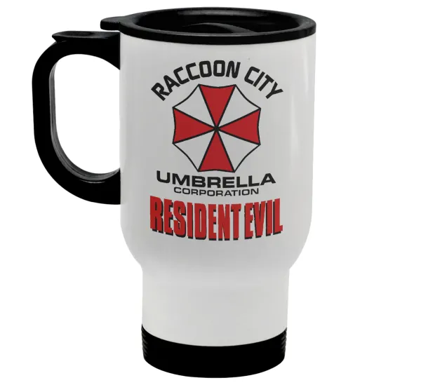 Resident Evil — Stainless steel travel mug with lid, double wall white 450ml