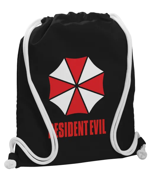 Resident Evil — Backpack pouch GYMBAG Black, with pocket (40x48cm) & thick white cords