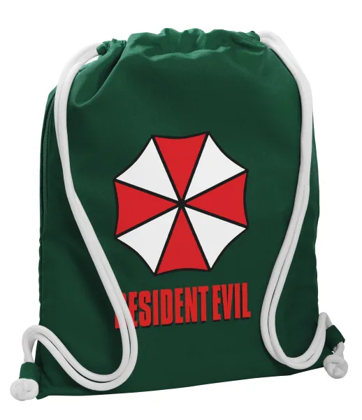 Resident Evil — Backpack pouch GYMBAG BOTTLE GREEN, with pocket (40x48cm) & thick white cords