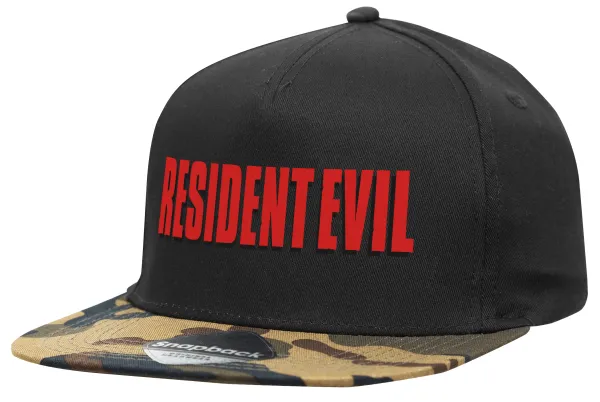 Resident Evil — Adult Flat Snapback Hat Black/Camouflage, (100% COTTON TWILL, ADULT, UNISEX, ONE SIZE)