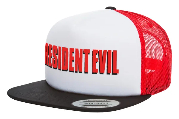 Resident Evil — Adult Foam Flat Snapback with Mesh Black-White-Red (POLYESTER, ADULT, UNISEX, ONE SIZE)