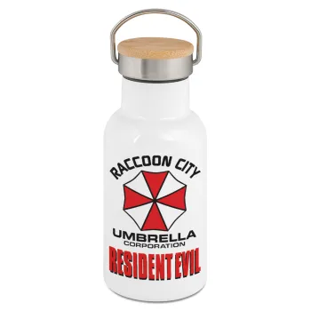 Resident Evil, Metallic thermos (Stainless steel) White with wooden lid (bamboo), double-walled, 350ml