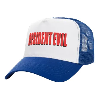 Resident Evil, Adult Structured Trucker Hat, with Mesh, WHITE/BLUE (100% COTTON, ADULT, UNISEX, ONE SIZE)