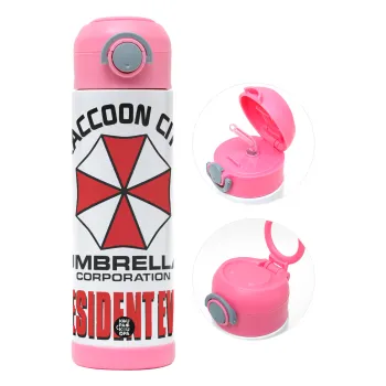 Resident Evil, Children's hot water bottle, stainless steel, with safety straw, PINK (500ml)