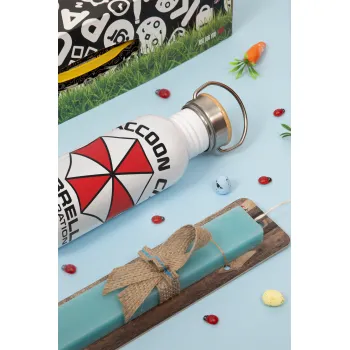 Resident Evil, Easter Set, metallic silver aluminum water bottle (500ml) & scented flat Easter candle (30cm) (TURQUOISE)