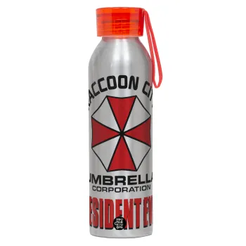 Resident Evil, Αλουμινένιο Αθλητικό Μπουκάλι 650ml – Ασημί με Κόκκινο Καπάκι και Λουράκι Σιλικόνης