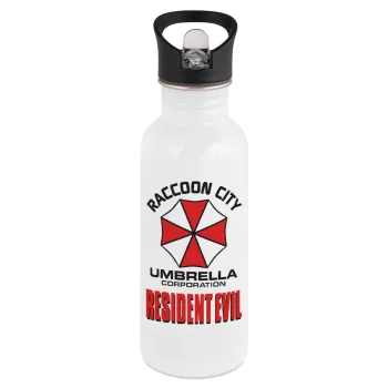 Resident Evil, White water bottle with straw, stainless steel 600ml