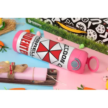 Resident Evil, Easter candle, Childrens hot water bottle, stainless steel, with safety straw, PINK (500ml)