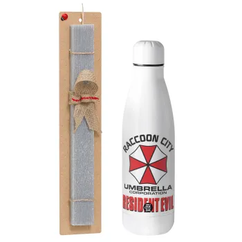 Resident Evil, Easter Set, metallic stainless thermos bottle (500ml) & scented flat Easter candle (30cm) (GRAY)