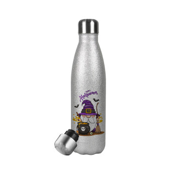 Happy Halloween (Χαλοουίν), Metallic Glitter Silver Thermos Flask (Stainless steel), double-walled, 500ml