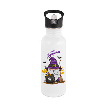 Happy Halloween (Χαλοουίν), White water bottle with straw, stainless steel 600ml