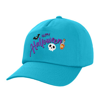 Happy Halloween (Χαλοουίν), Adult Baseball Cap, 100% Cotton, Blue (COTTON, ADULT, UNISEX, ONE SIZE)