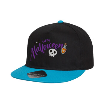 Happy Halloween (Χαλοουίν), Καπέλο παιδικό Flat Snapback, Μαύρο/Μπλε (100% ΒΑΜΒΑΚΕΡΟ, ΠΑΙΔΙΚΟ, UNISEX, ONE SIZE)