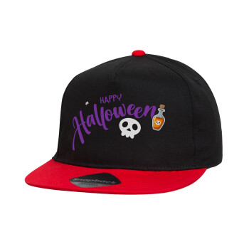 Happy Halloween (Χαλοουίν), Καπέλο παιδικό Flat Snapback, Μαύρο/Κόκκινο (100% ΒΑΜΒΑΚΕΡΟ, ΠΑΙΔΙΚΟ, UNISEX, ONE SIZE)