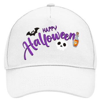 Happy Halloween (Χαλοουίν), Adult Baseball Cap, Drill, White (100% COTTON, ADULT, UNISEX, ONE SIZE)