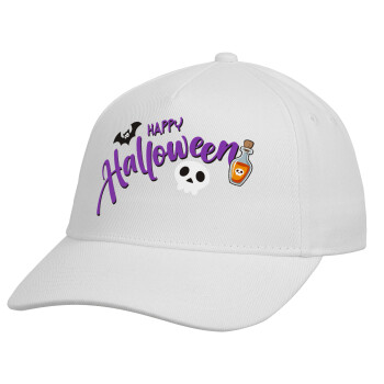 Happy Halloween (Χαλοουίν), Καπέλο Ενηλίκων Baseball, Drill, Λευκό (100% ΒΑΜΒΑΚΕΡΟ, ΕΝΗΛΙΚΩΝ, UNISEX, ONE SIZE)
