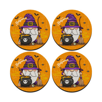 Happy Halloween (Χαλοουίν), SET of 4 round wooden coasters (9cm)